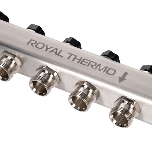 Коллектор Royal Thermo нерж. в сборе универсальный 1" ВР-3/4" НР с автомат. воздухоотвод-ми 9 вых.