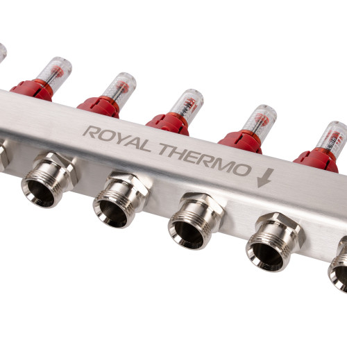 Коллектор Royal Thermo нерж. в сборе с расходомерами 1" ВР-3/4" НР с автомат.воздухоотвод-ми 11 вых.