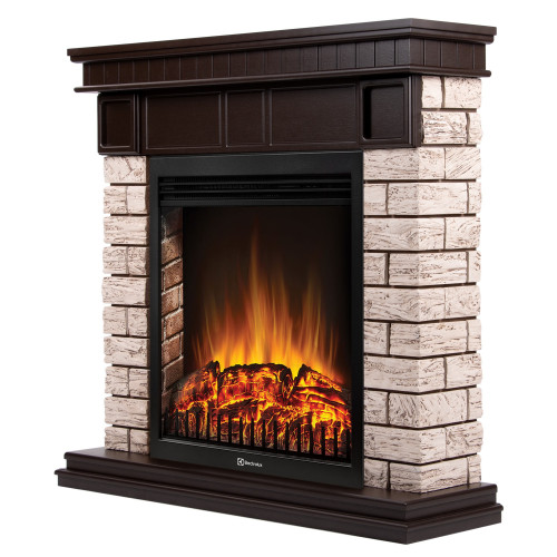 Портал Firelight Bricks Wood Classic камень коричневый, шпон темный дуб