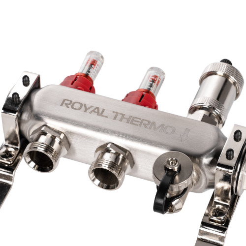 Коллектор Royal Thermo нерж. в сборе с расходомерами 1" ВР-3/4" НР с автомат. воздухоотвод-ми 2 вых.
