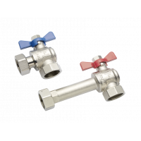 Комплект двух угловых никелирован. шаровых кранов G1" для коллекторов