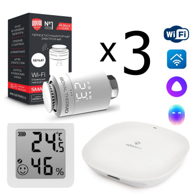Комплект управления Royal Thermo для 3 радиаторов по Wi-Fi Smart Heat HH-01/THS30ZB, белый