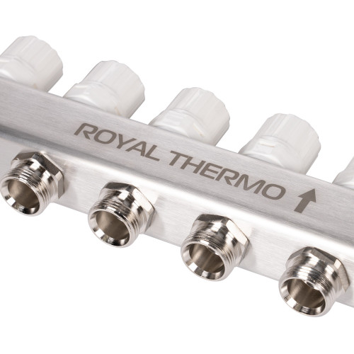 Коллектор Royal Thermo нерж. в сборе с расходомерами 1" ВР-3/4" НР с автомат. воздухоотвод-ми 5 вых.